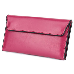 Genuine Leather Wallet Women Fashion Money Bag with Magnetic Buckle Long Wallet Pocket Handbag Leather Card Holder for Women