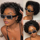 Brazilian Highlight Wig Jerry Curly Short Bob Wig 13x1 Frontal Wig Pixie Cut Wig Brown Colored Lace Front Human Hair Wigs Preplucked Wigs