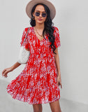 Sexy V Neck Floral Dress Women Short Sleeve High Waist Print Dresses Ladies Summer Chiffon Dress