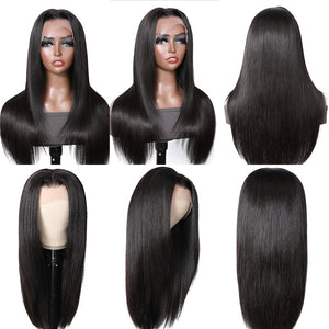 Layered Cut Straight Lace Front Wigs Free Part Brazilian Layered Human Hair Wigs for Women Pre Plucked Baby Hair Natural Black