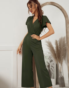 Women 2021 New Spring Summer Jumpsuit Short Sleeve V Neck Sexy One Piece Pants For Ladies Causal Fashion High Waist Jumpsuits