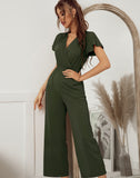 Women 2021 New Spring Summer Jumpsuit Short Sleeve V Neck Sexy One Piece Pants For Ladies Causal Fashion High Waist Jumpsuits