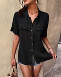 Summer Single Breasted Blouses Women Cotton 2022 New Short Sleeve Loose O Neck Fashion Sexy Shirt Top Casual