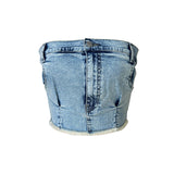 women fashion blue color sexy strapless denim tube crop top , summer zipper up corset