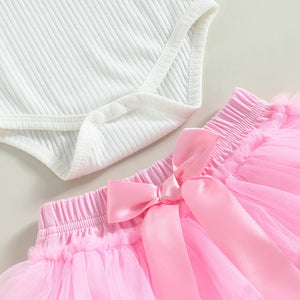 0-18M Newborn Baby Girls 3Pcs Summer Outfits Fly Sleeve Ribbed Bodysuit Pink Tutu Shorts Headband Set