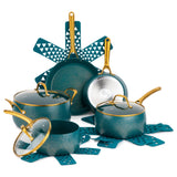 12 pieces Nonstick Willow Cookware set , Peacock Blue Pots and Pans Set Cookware Set