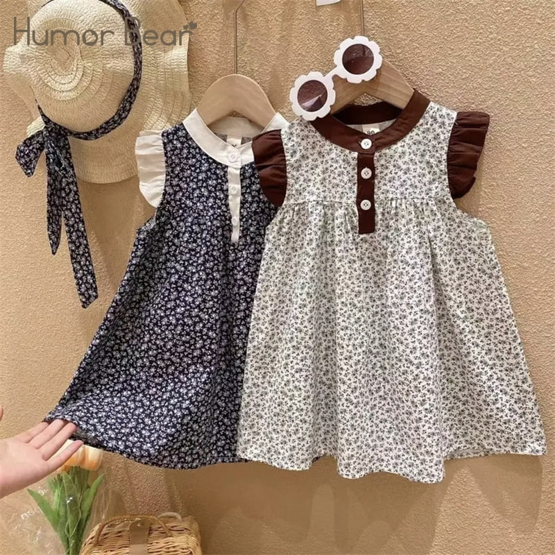 Girls Dress Summer Flower Pattern Flying Sleeve Dress Baby Cotton Floral Princess Dress Baby Dress Girl Baby Clothing