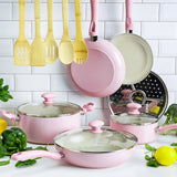 14 pieces pink nonstick Diamond Healthy Ceramic Cookware Pots and Pans Set,