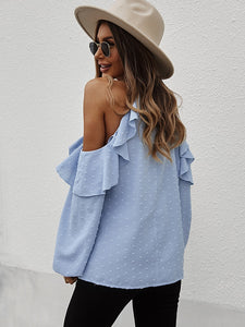 Spring New Sexy Halter Blouses Women Casual Ruffles Shirt Strapless Shirt Ladies All Match Solid Long Sleeve Tops 2022 New