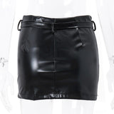Women Vintage PU Leather Mini Skirts ,Outfits Gothic Punk Grunge Black Skirt Bottoms Streetwear Clothes