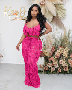 Beach Knit Crochet Tassel Women&#39;s Set Halter Neck Crop Top + Wide Leg Pants Suit 2023 Two 2 Piece Set Outfit Tracksuit