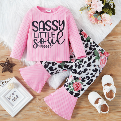 Kids Girl Pink Flower flare pant Set