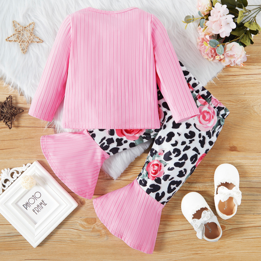 Kids Girl Pink Flower flare pant Set