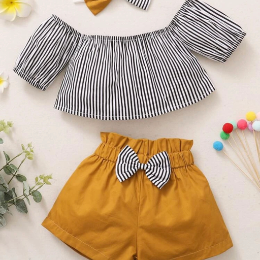 Kids Girl Strip Short Dress Sets