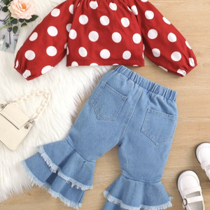 Polka dot top and flare pants